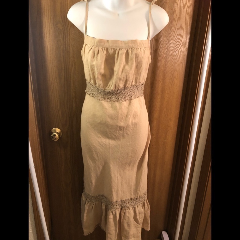Tan derby summer dress midi size Med​​​​​​​